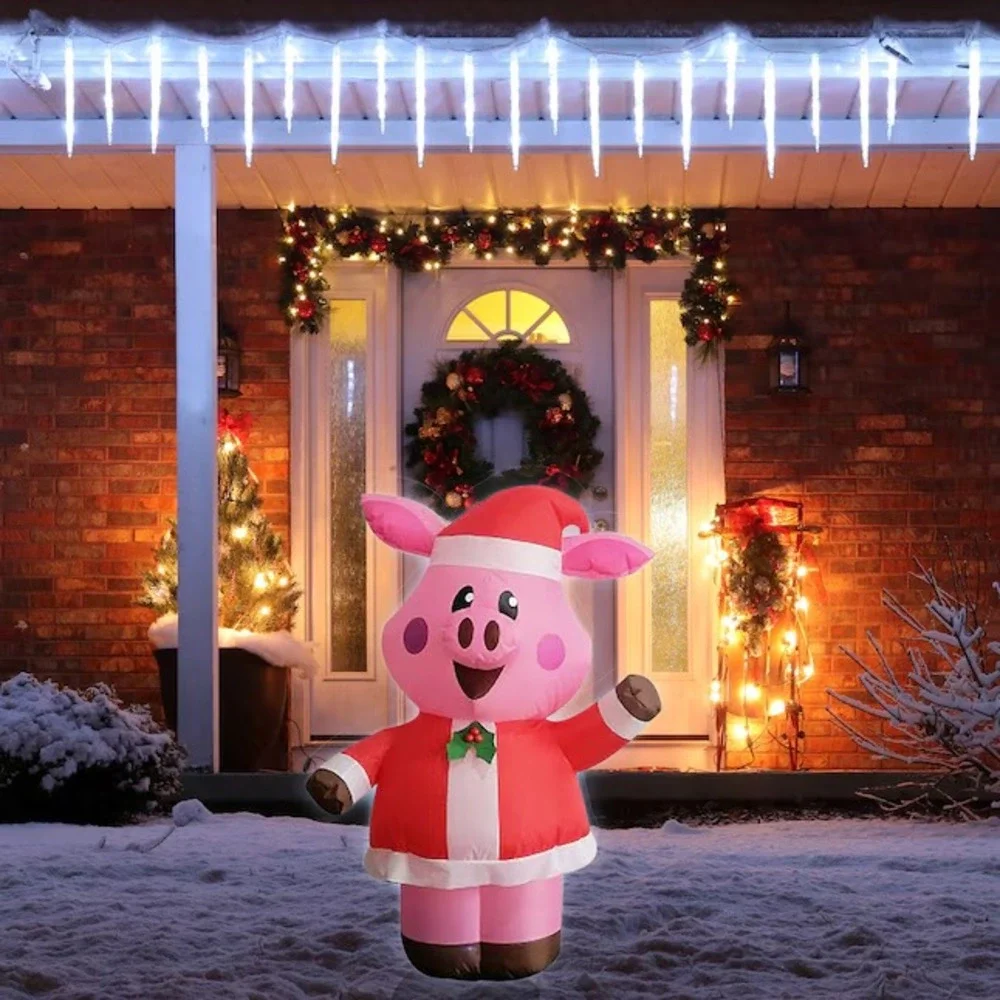3.5 FT Super Cute Pink Pig Santa Suit LED Christmas‎ Inflatable Yard Decoration